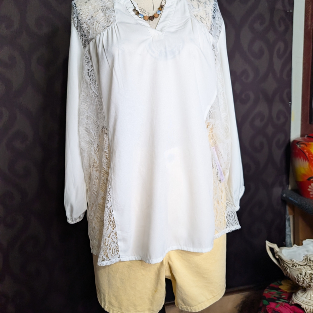 Elegant Lace-Trimmed White Blouse